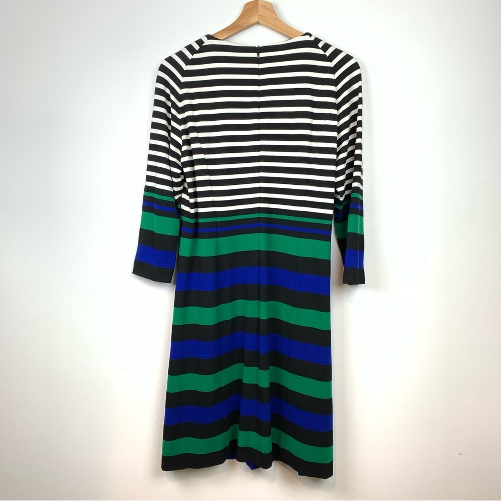 Riani Dress Striped Pockets Zip Green Blue Black Sz 10 Jersey Classic A-Line - Picture 2 of 11
